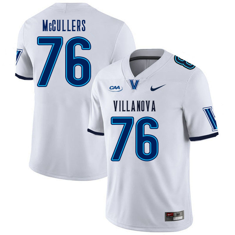 Men #76 Chris McCullers Villanova Wildcats College Football Jerseys Stitched Sale-White - Click Image to Close
